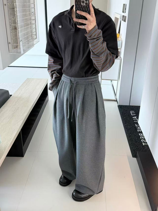 Pleated Wide-Leg Drawstring Trousers