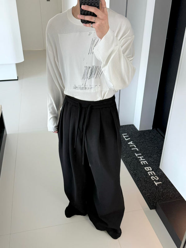 Pleated Wide-Leg Drawstring Trousers