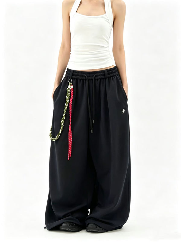 Oversized Wide-Leg Sweatpants with Chain Detail