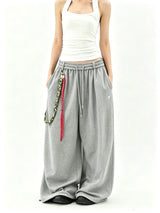 Oversized Wide-Leg Sweatpants with Chain Detail