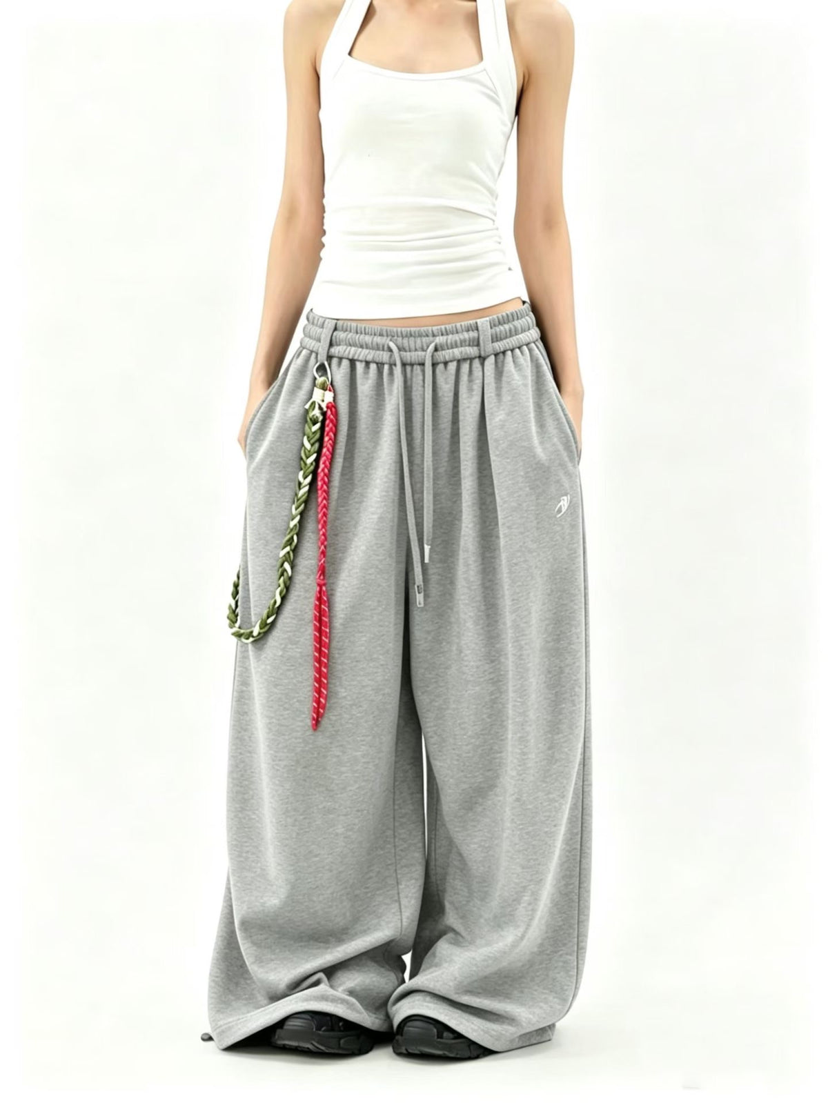 Oversized Wide-Leg Sweatpants with Chain Detail