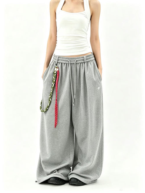 Oversized Wide-Leg Sweatpants with Chain Detail