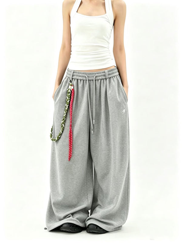 Oversized Wide-Leg Sweatpants with Chain Detail