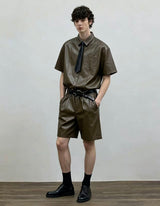 Faux Leather Short Sleeve Shirt + Shorts Co-ord Set