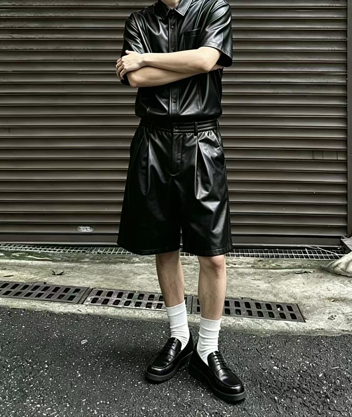 Faux Leather Short Sleeve Shirt + Shorts Co-ord Set