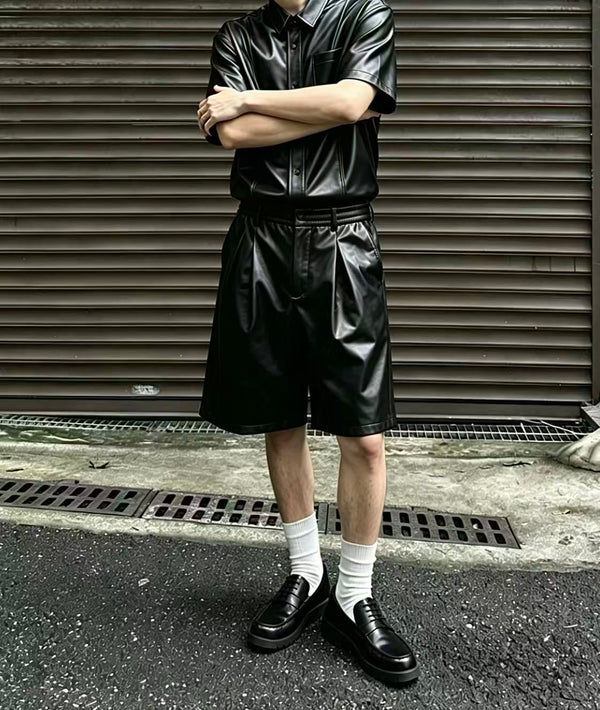 Faux Leather Short Sleeve Shirt + Shorts Co-ord Set