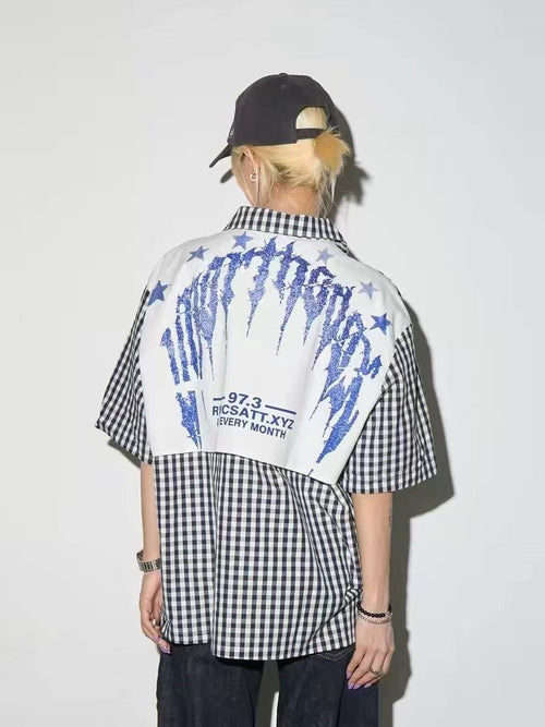 RELICSATT.XYZ Gingham Graphic Print Short Sleeve Shirt
